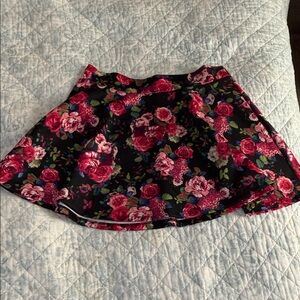 Charlotte Russe Black and Pink Floral Skater Skirt